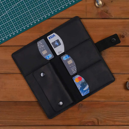 portfele damskie Czarny Duży Portfel Vintage na smartphone Skórzany Buffalo G1109