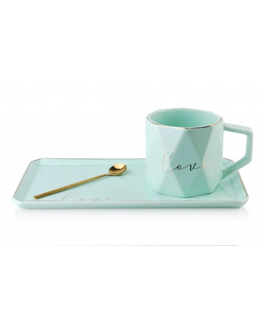 Filiżanka Porcelanowa ze Spodkiem Love Miętowa MIA home