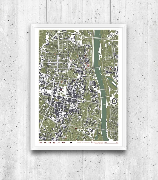 Warszawa - plan miasta - plakat A2 minimalmill