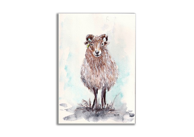 grafiki i ilustracje Obraz ręcznie malowany "Baranek"