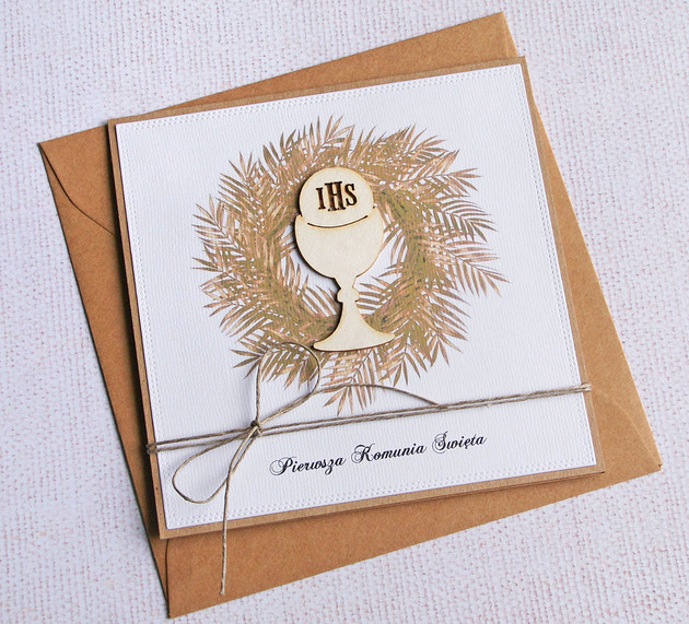 kartki na komunię Kartka z życzeniami : I Komunia Święta : brąz : hostia