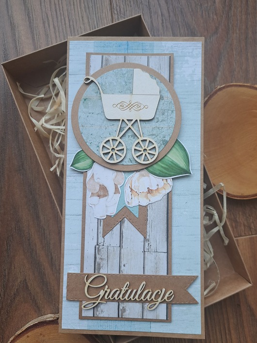 kartki scrapbooking Kartka z okazji narodzin synka (w pudełku)