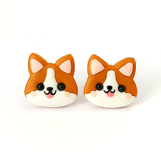 kolczyki z masy plastycznej Kolczyki pieski Corgi