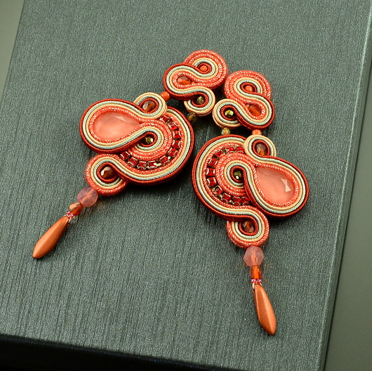 kolczyki soutache Brzoskwiniowo pomarańczowe kolczyki sutasz