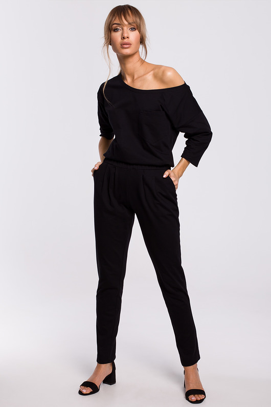 kombinezony damskie Bawełniany kombinezon - czarny(M-497)