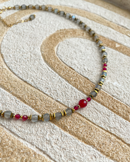 chokery Efektowny naszyjnik choker z labradorytów