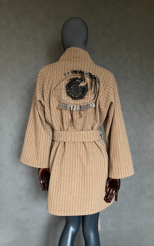 płaszcze damskie Kimono płaszcz wełna alpaka patchworkowe oko.