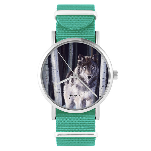 zegarki unisex Zegarek - Szary wilk - turkusowy, nylonowy