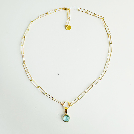 złote naszyjniki Naszyjnik BŁĘKITNY OGIEŃ z topazem, na szerokim łańcuszku