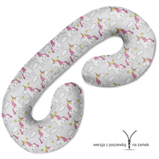 ubrania i akcesoria do karmienia Poduszka ciążowa do spania i karmienia Jednorożce na szarym