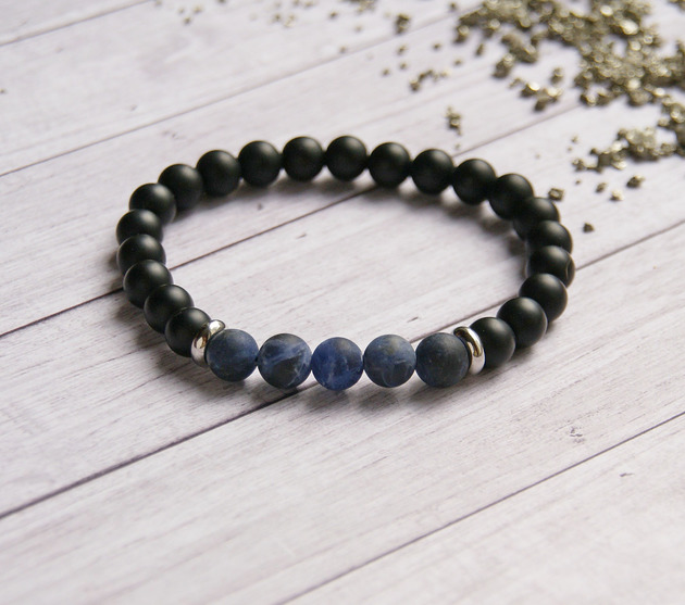 biżuteria męska Męska bransoletka : sodalit matowy & onyks