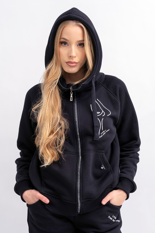 bluza z kapturem damska Bluza na zamek Mela Czarna