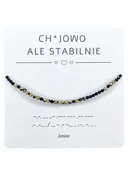 bransoletki na sznurku Bransoletka z alfabetem Morse Jaspis dalmatyński Spinel