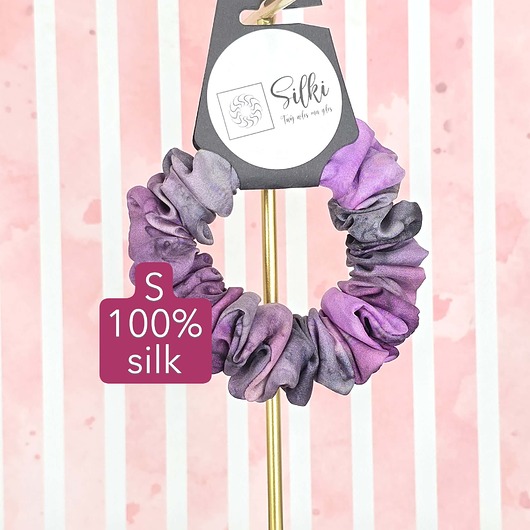 gumki do włosów S wąska gumka jedwabna do włosów jedwab naturalny scrunchie fioletowa