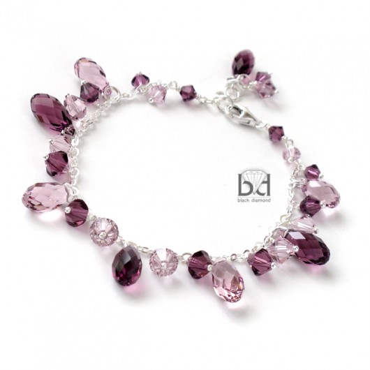 Ametystowe krople kryształ Swarovski - bransoletka Black Diamond