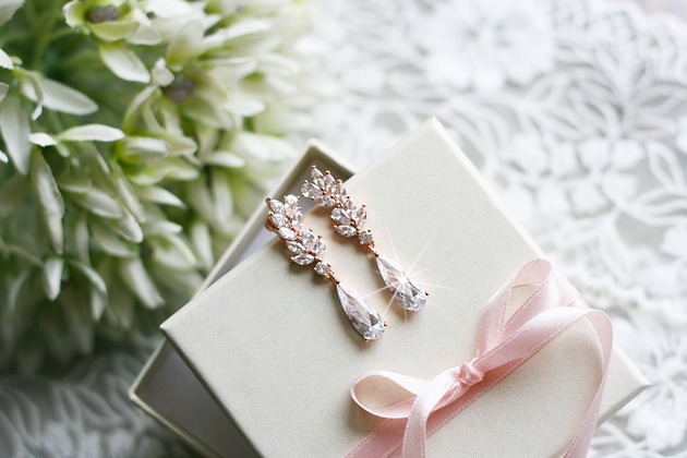 Kolczyki pozłacane ślubne - Rose Gold - AnemoneDream