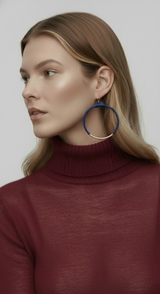 kolczyki - inne SPACE BLUE duże zamszowe koła