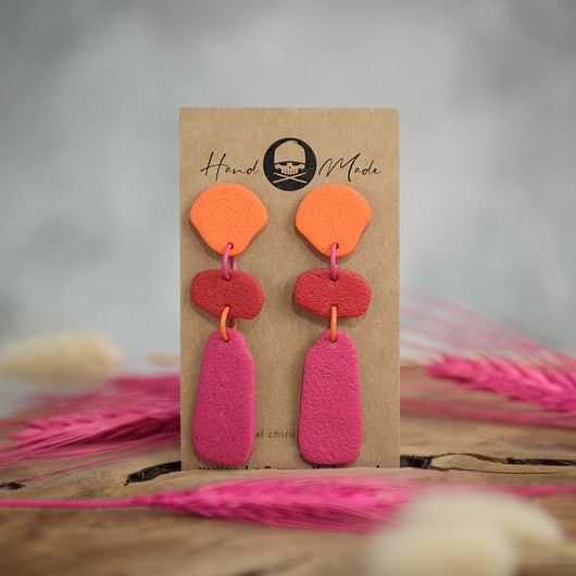 kolczyki z masy plastycznej Kolczyki Tamara - różowo-pomarańczowe