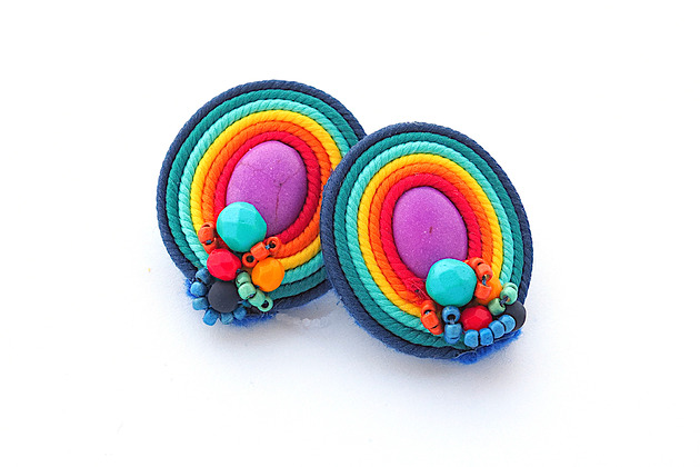 kolczyki soutache Tęczowe wiosenne kolczyki