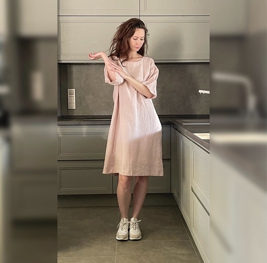 sukienki midi damskie Sukienka lniana / 100% len / sukienka oversize