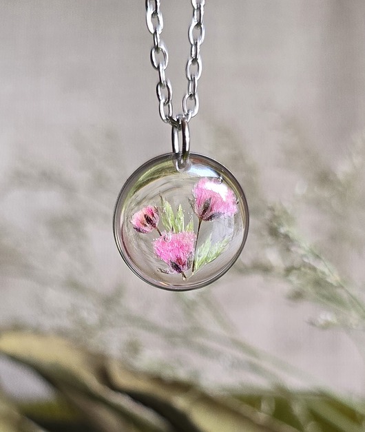 wisiory Wieczne kwiaty różowe srebrny wisiorek prawdziwe kwiaty naszyjnik