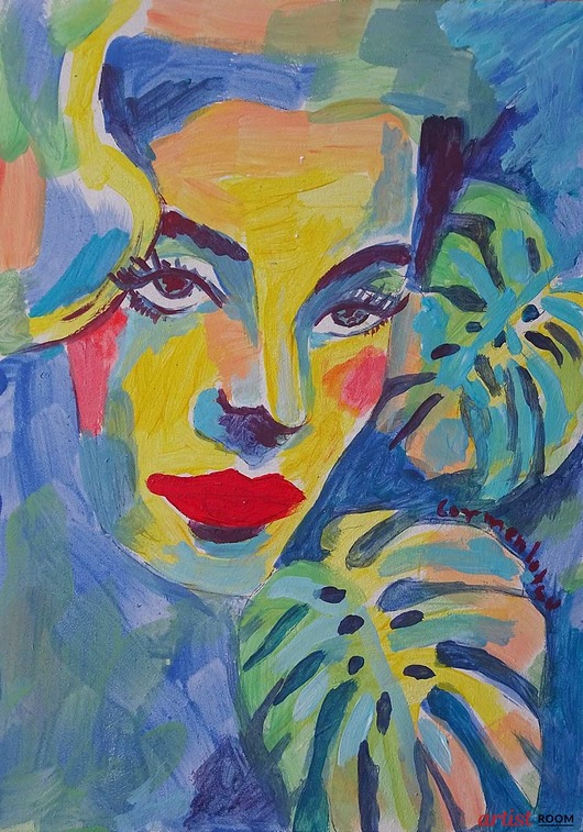 obrazy Ręcznie malowany kolorowy obraz  do salonu lauren bacall