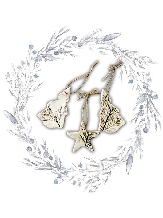 ozdoby choinkowe Zestaw Leśna trójca - 3 zawieszki ceramiczne na choinkę