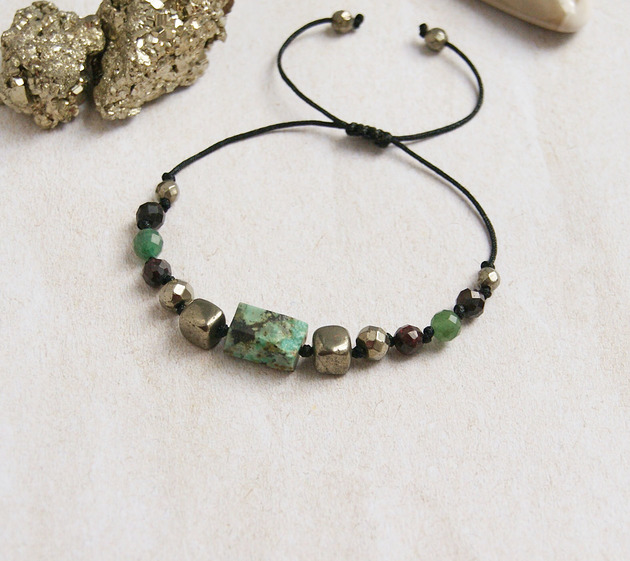 bransoletki z kamieni naturalnych Amulet - DZIAŁAJ - turkus afrykański, piryt