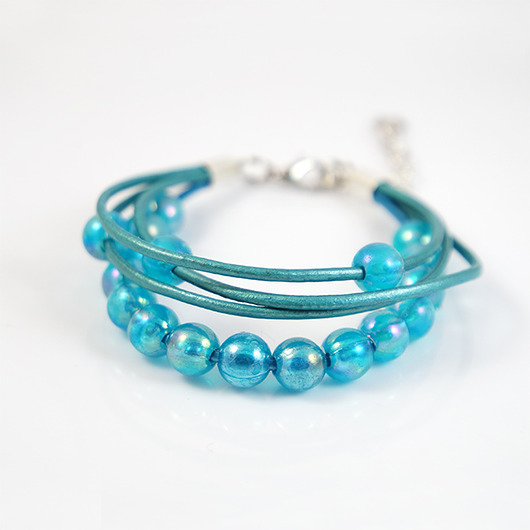 bransoletki skórzane Bransoletka - Turkusowe koraliki - rzemienie