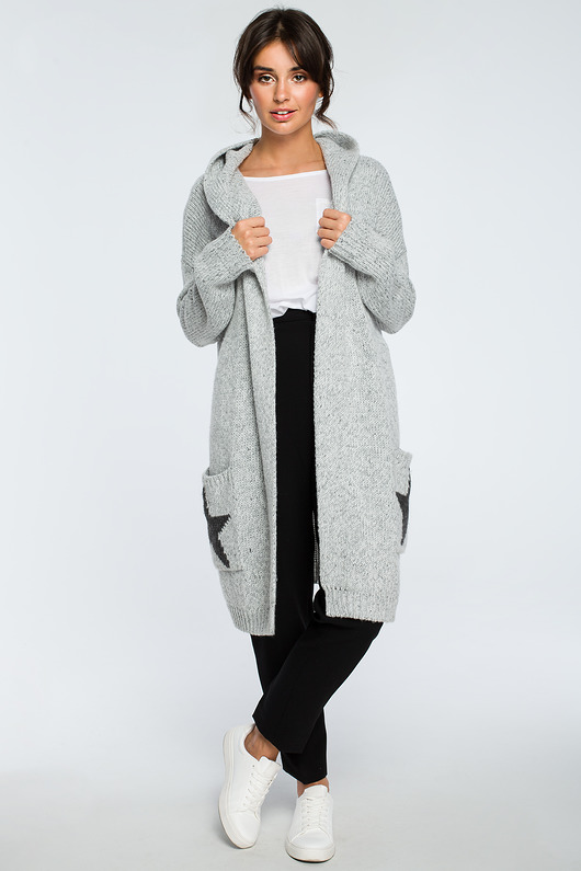 kardigany damskie Niezapinany kardigan w gwiazdy-szary(BK-013)