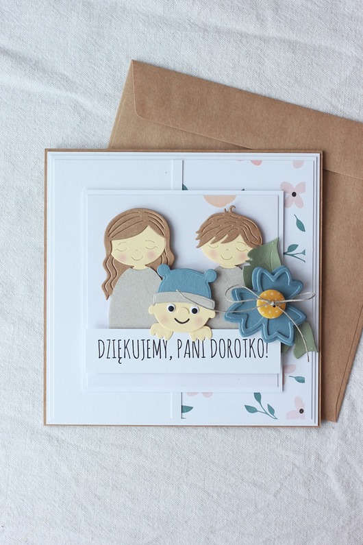 kartki scrapbooking Kartka z rodzinką. Podziękowanie dla ginekologa lub położnej