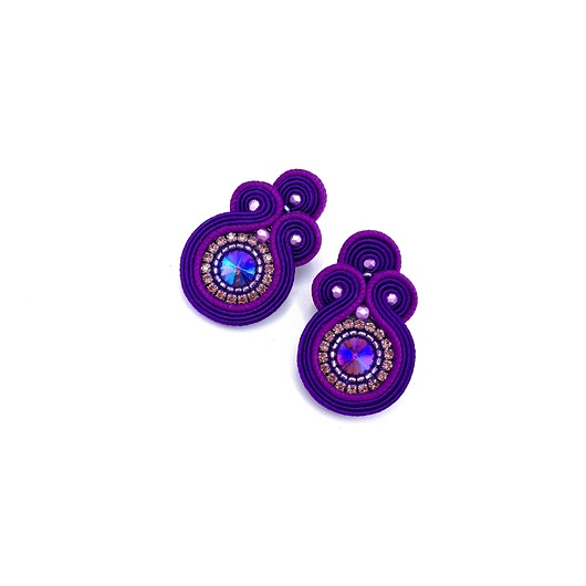 kolczyki soutache Gracia sztyfty sutasz małe fioletowe kolczyki z kryształkami