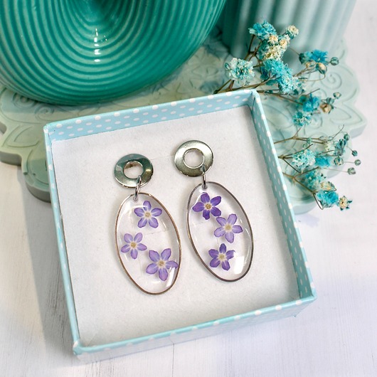 kolczyki z żywicy Kolczyki owalne niezapominajki