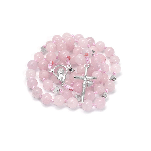 komunia - pozostałe Ręcznie robiony różaniec dla dziewczynki kwarc różowy 6mm srebro 925