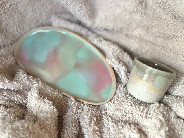 patery i talerze Ceramiczna czarka i talerzyk "Pastelka"