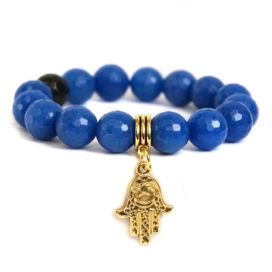 BLACK'n'BLUE - niebieski jadeit FASETKA & hamsa kaktusia