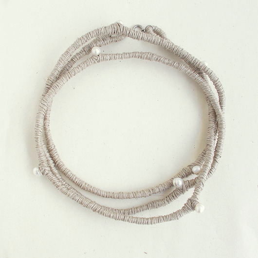 kolie Perły i len oryginalny Naszyjnik