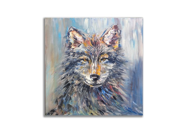 obrazy Obraz ręcznie malowany WILK 60x60 gruba warstwa