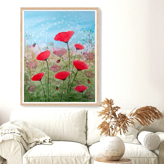 obrazy Oryginalna akwarela. Łąka pełna maków 24x32