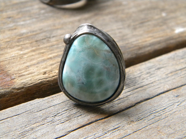 pierścionki - różne Agat larimar  -  pierścionek