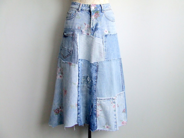 spódnice midi Patchworkowa spódnica jeans, midi, r.38