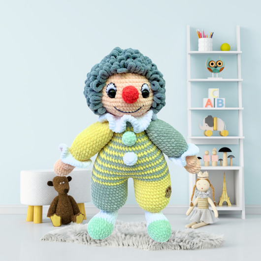 misie i maskotki Szaro-żółty klaun przytulanka