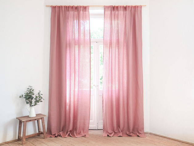 zasłony Zasłona z TAŚMĄ  DUSTY PINK
