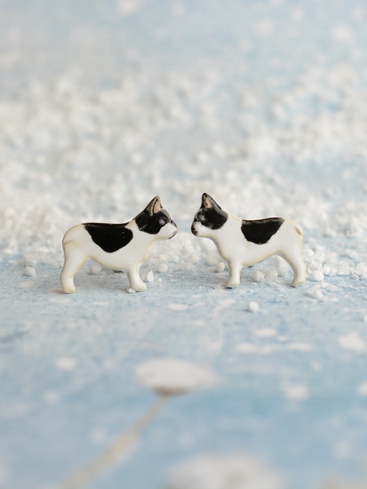 kolczyki ceramiczne Buldog francuski mini- ceramiczne kolczyki