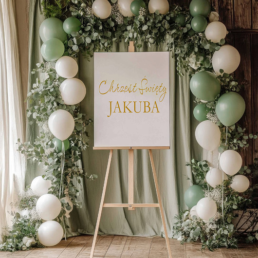 ozdoby na chrzest Naklejka na chrzest święty na ściankę imię dziecka 65x40 cm kolory