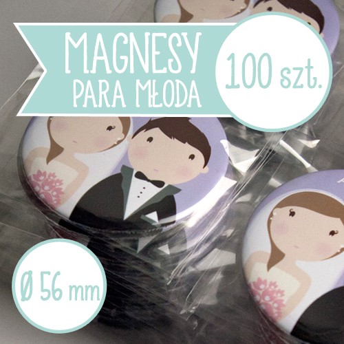 100 szt. magnesy ślubne Młoda Para 56 mm inkipinki