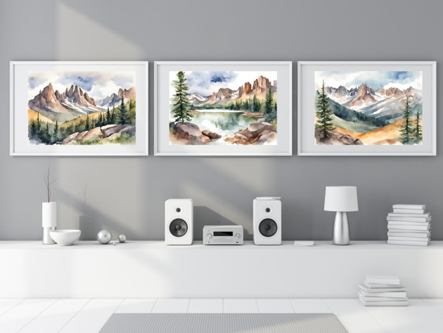 grafiki i ilustracje 3  plakaty górski krajobraz las akwarela natura