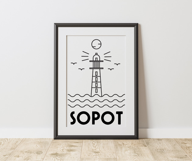 grafiki i ilustracje PLAKAT MORZE Bałtyckie, Sopot, latarnia morska