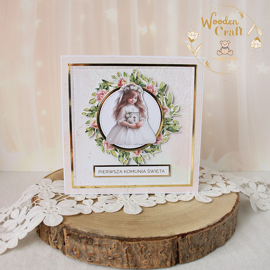 kartki na komunię Kartka komunijna do koperty, Pamiątka Komunii, prezent "RoseWine3" GOTOWA