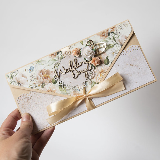 kartki scrapbooking Kartka ślubna folder na pieniądze kieszonka